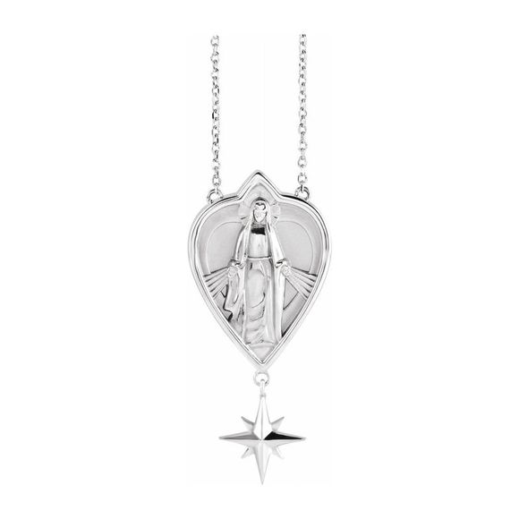Sterling Silver Miraculous Mary Necklace 18 Inch